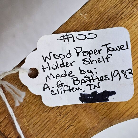 Primitive Vintage 1983 Wooden Paper Towel Holder Shelve Made by A. G. Battles - Picture 3 of 10